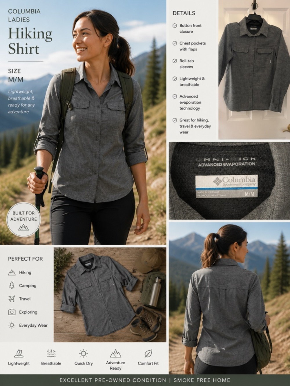 Columbia Women's Gray Hiking Button-Down Shirt - Lightweight M/M